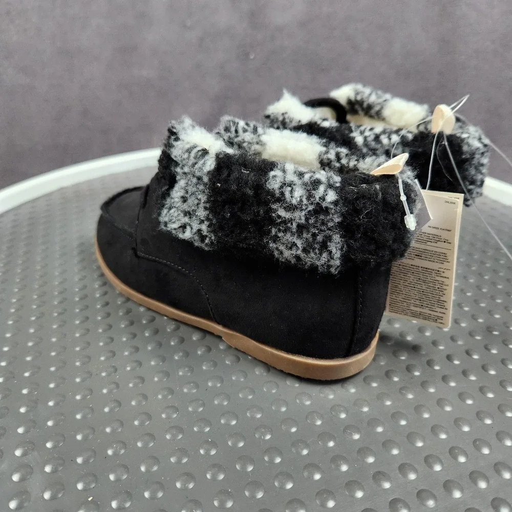 Gap Kids Moccasin Boot Boys Size 11 Black‎ Faux Suede Plaid Cuff Lined